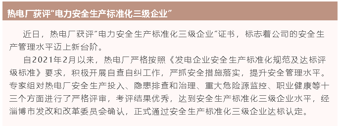 熱電廠獲評“電力安全生產(chǎn)標準化三級企業(yè)”82